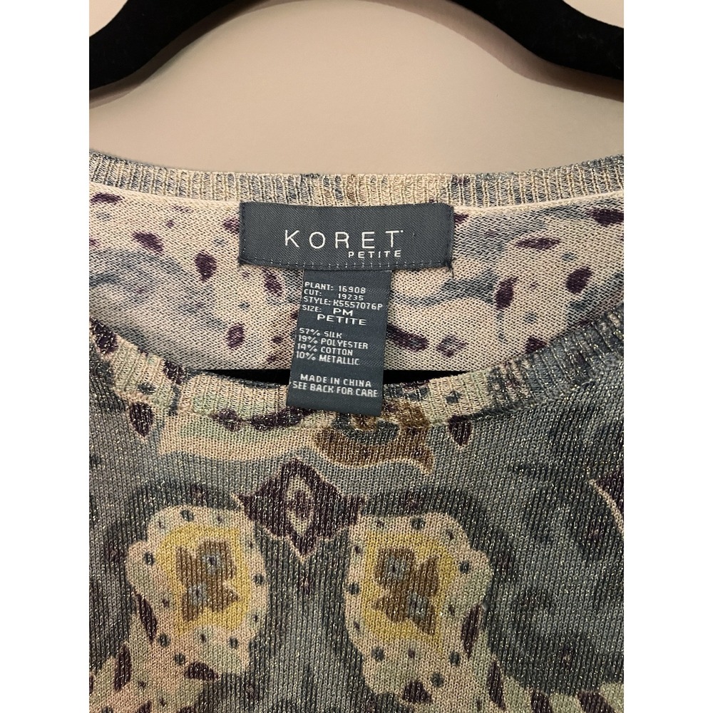 Koret Tapestry Metallic‎ Printed Long Sleeve Silk Blouse Size Petite Medium - Picture 2 of 10